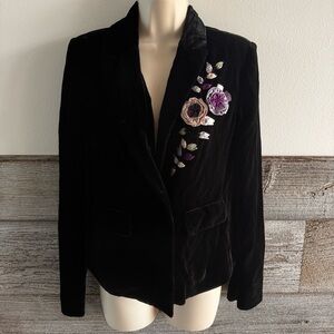Lydia Black Velvet Satin Flowers One-Button Lined Blazer - Women's 6 (L1)